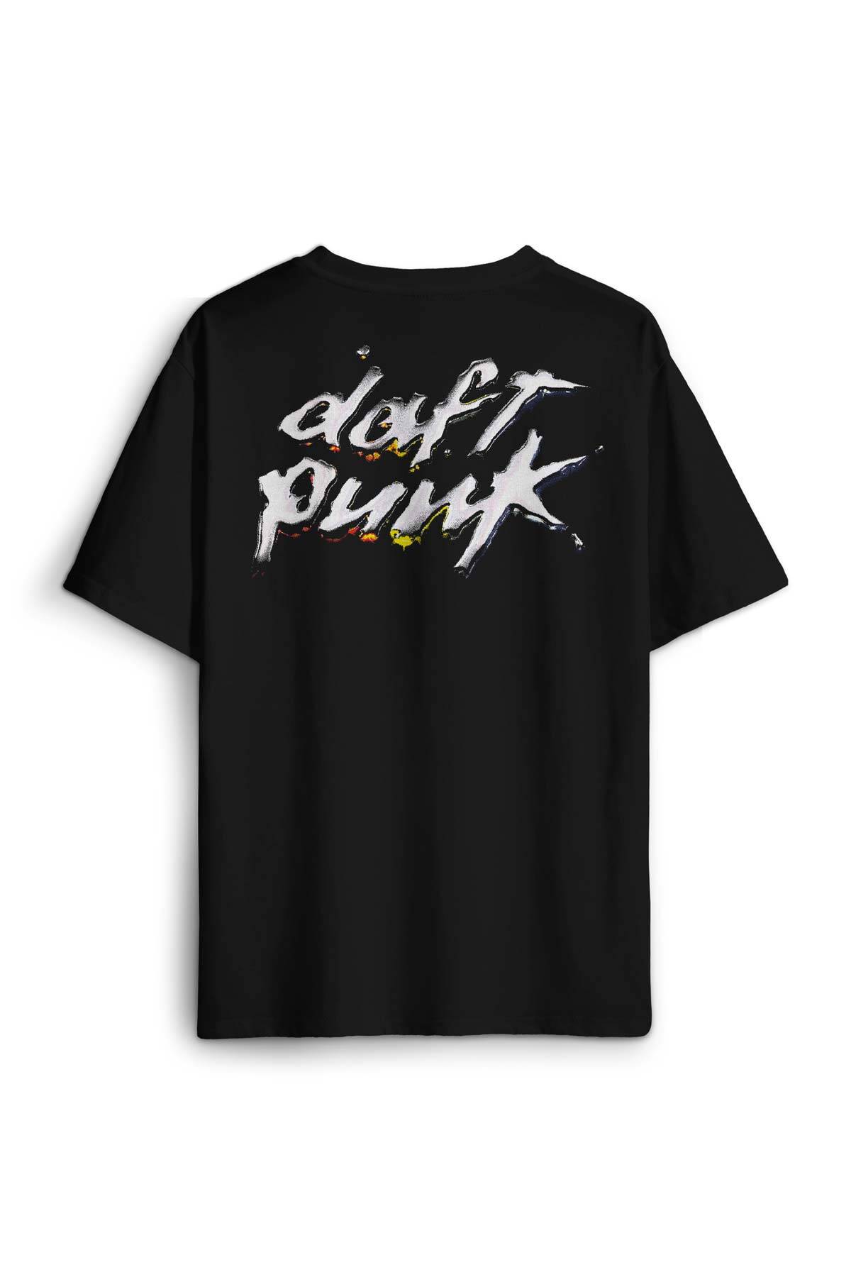 Daft Punk Müzik Get Lucky Music Sırt Ön Baskılı Oversize Tişört Unisex T-Shirt - 1