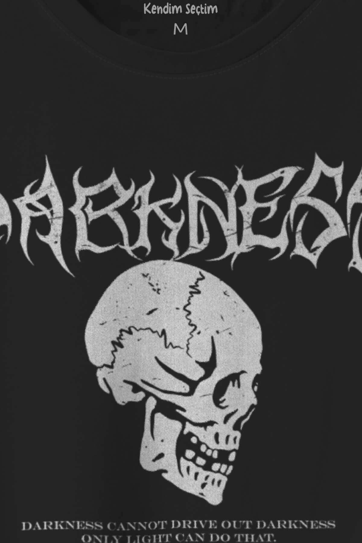 Darkness Skull Luther Gothic Kuru Kafa Gotik Baskılı Siyah T-shirt Unisex Tişört (1)