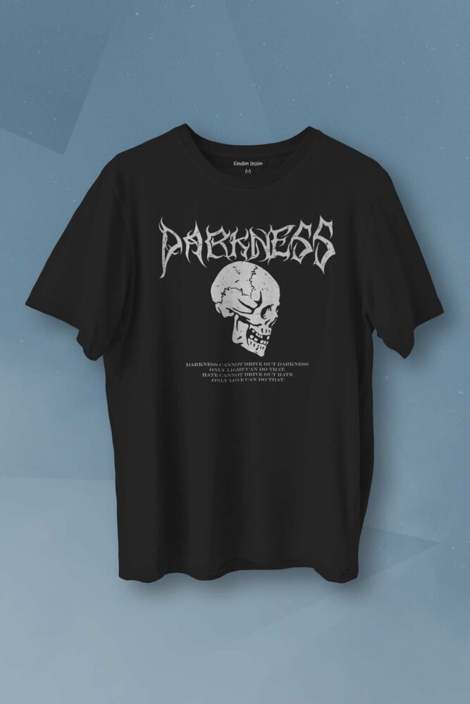 Darkness Skull Luther Gothic Kuru Kafa Gotik Baskılı Siyah T-shirt Unisex Tişört - 1