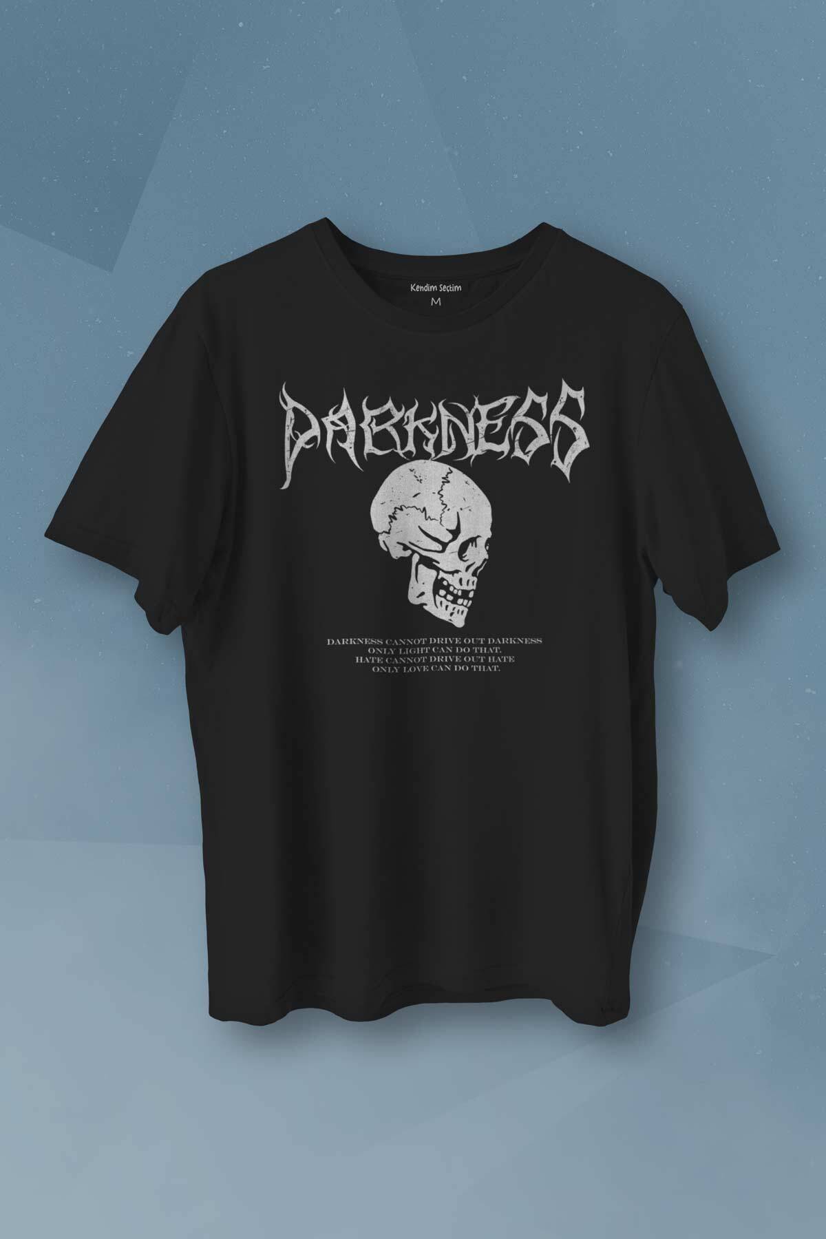 Darkness Skull Luther Gothic Kuru Kafa Gotik Baskılı Siyah T-shirt Unisex Tişört - 1