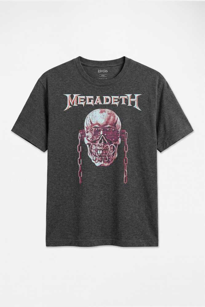 Dave Mustaine Megadeth Vic Rattlehead Kuru Kafa Thrash Metal Regular Unisex Antrasit Melanj Tişört