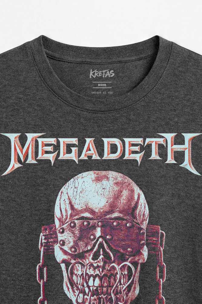 Dave Mustaine Megadeth Vic Rattlehead Kuru Kafa Thrash Metal Regular Unisex Antrasit Melanj Tişört (1)