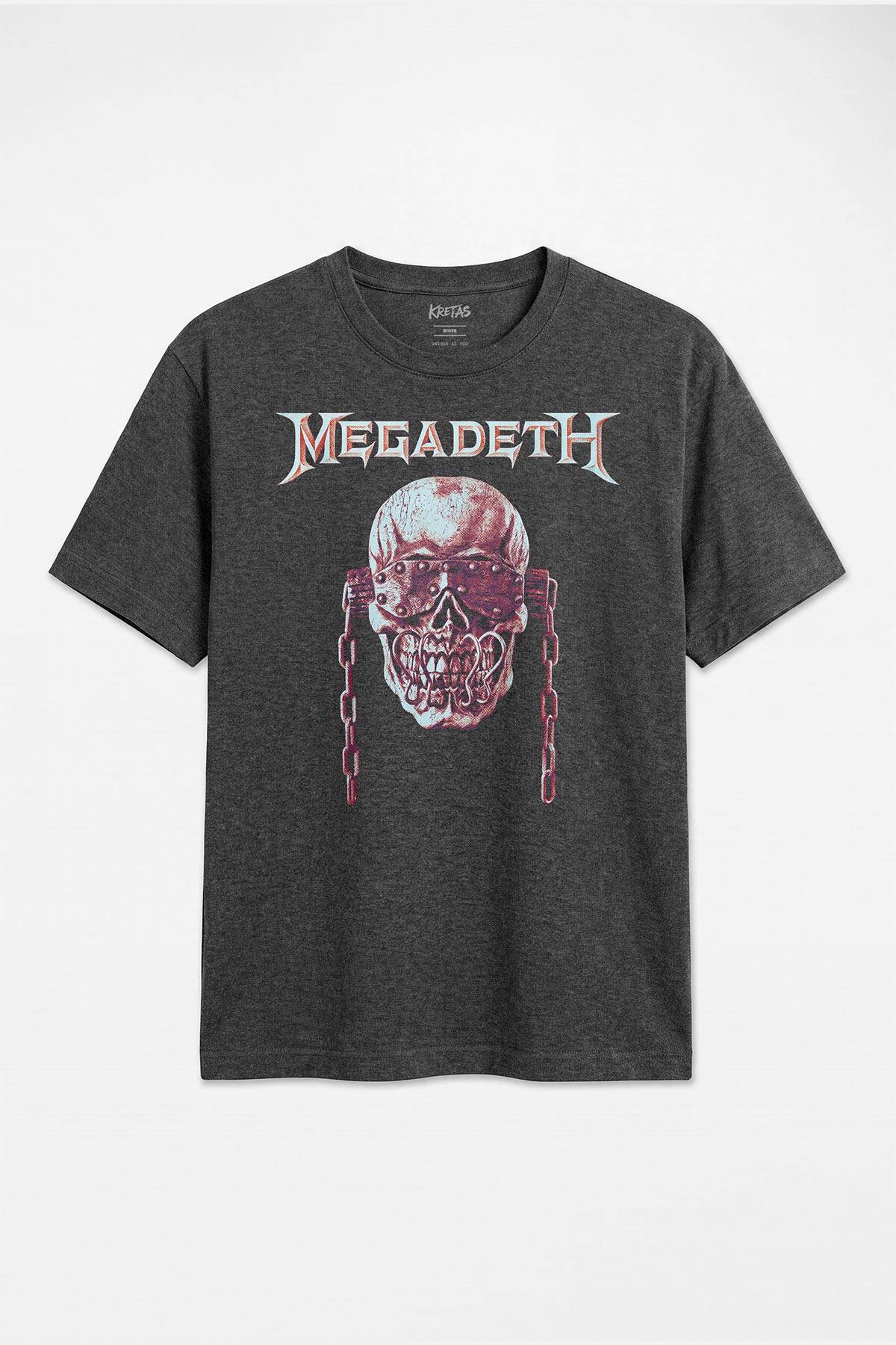 Dave Mustaine Megadeth Vic Rattlehead Kuru Kafa Thrash Metal Regular Unisex Antrasit Melanj Tişört