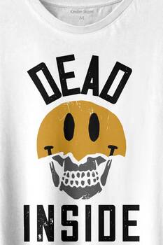 Dead Inside Smiley Skull Smile Gülen Surat Kurukafa Baskılı Tişört Unisex T-shirt - 2