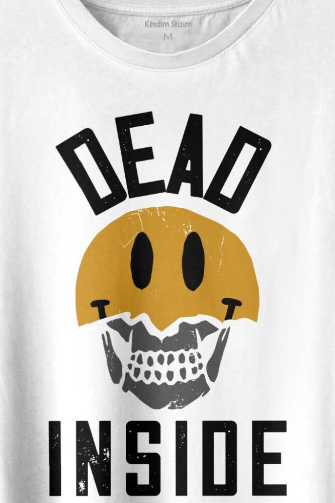 Dead Inside Smiley Skull Smile Gülen Surat Kurukafa Baskılı Tişört Unisex T-shirt - 2