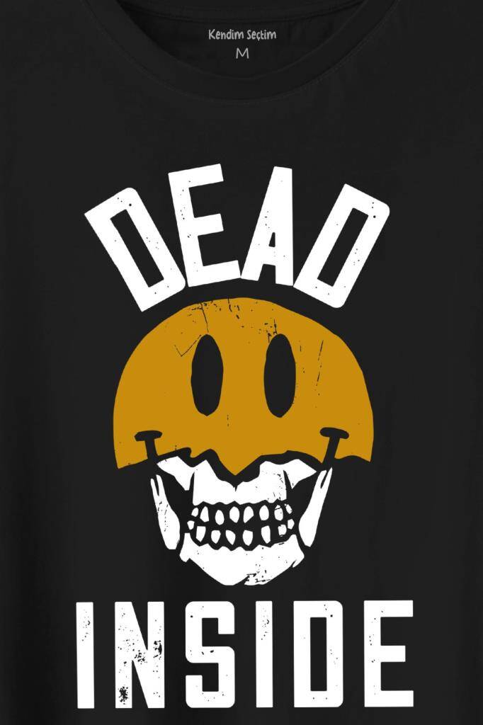 Dead Inside Smiley Skull Smile Gülen Surat Kurukafa Baskılı Tişört Unisex T-Shirt (1)