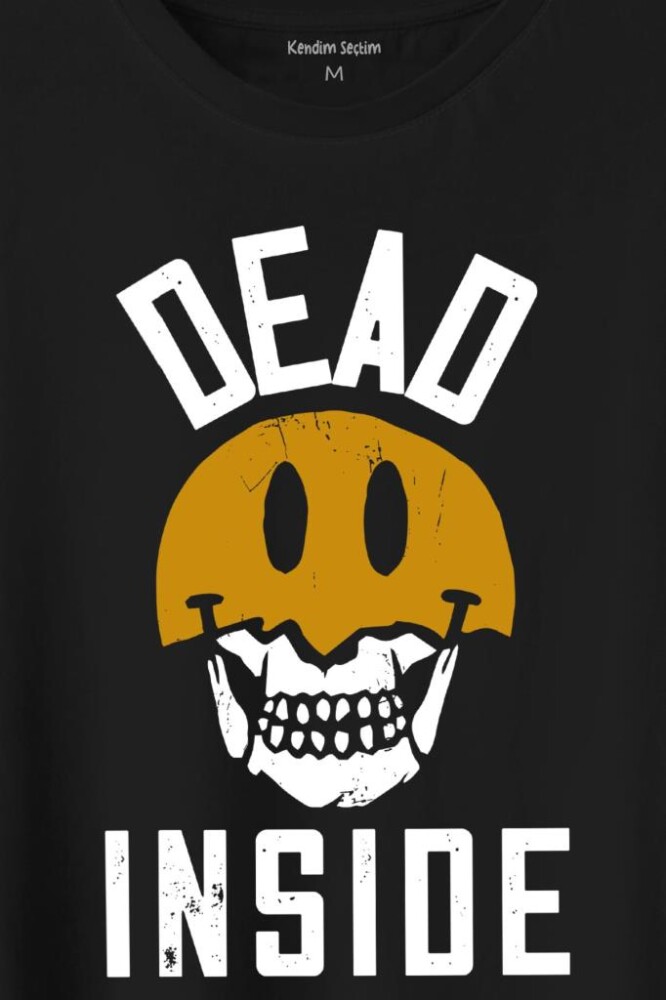 Dead Inside Smiley Skull Smile Gülen Surat Kurukafa Baskılı Tişört Unisex T-Shirt - 2