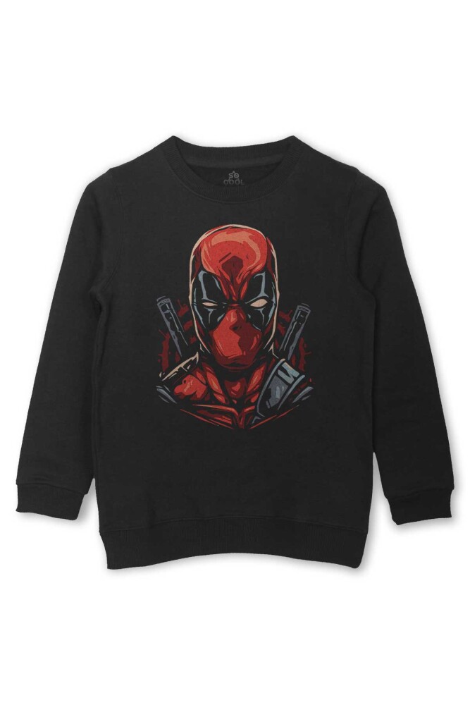 Deadpool Marvel Spiderman Hulk Iron Man Film Movie Baskılı Çocuk Sweatshirt Siyah Sweat - 1
