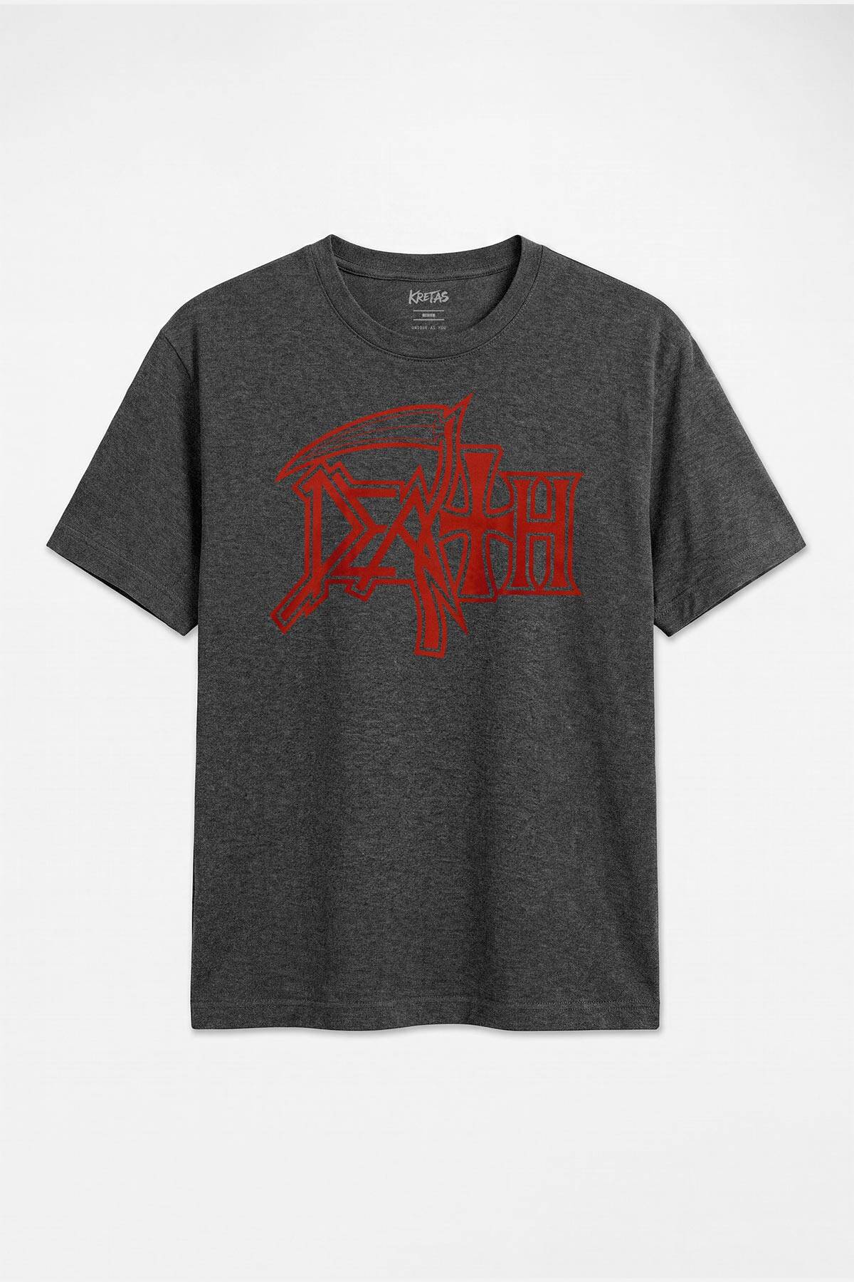 Death Chuck Schuldiner Metal Müzik Logo Unisex Regular Antrasit Melanj Tişört - 1