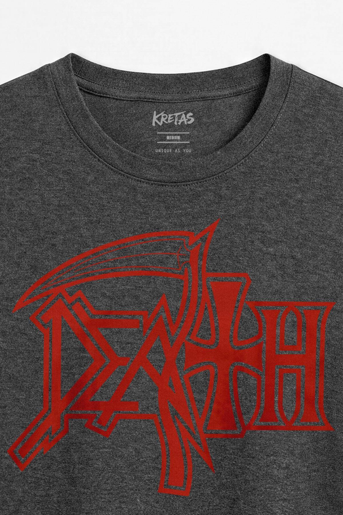Death Chuck Schuldiner Metal Müzik Logo Unisex Regular Antrasit Melanj Tişört - 2