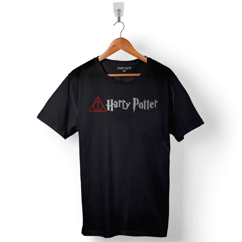 Siyah Unisex T-Shirt Death Hallows Symbol Baskılı Tişört - 1