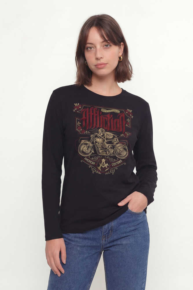 Death Rider Affliction Ölüm Sürücüsü Motosiklet Siyah Uzun Kollu Tişört - 2