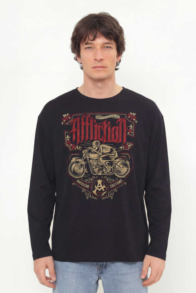 Death Rider Affliction Ölüm Sürücüsü Motosiklet Siyah Uzun Kollu Tişört - 3