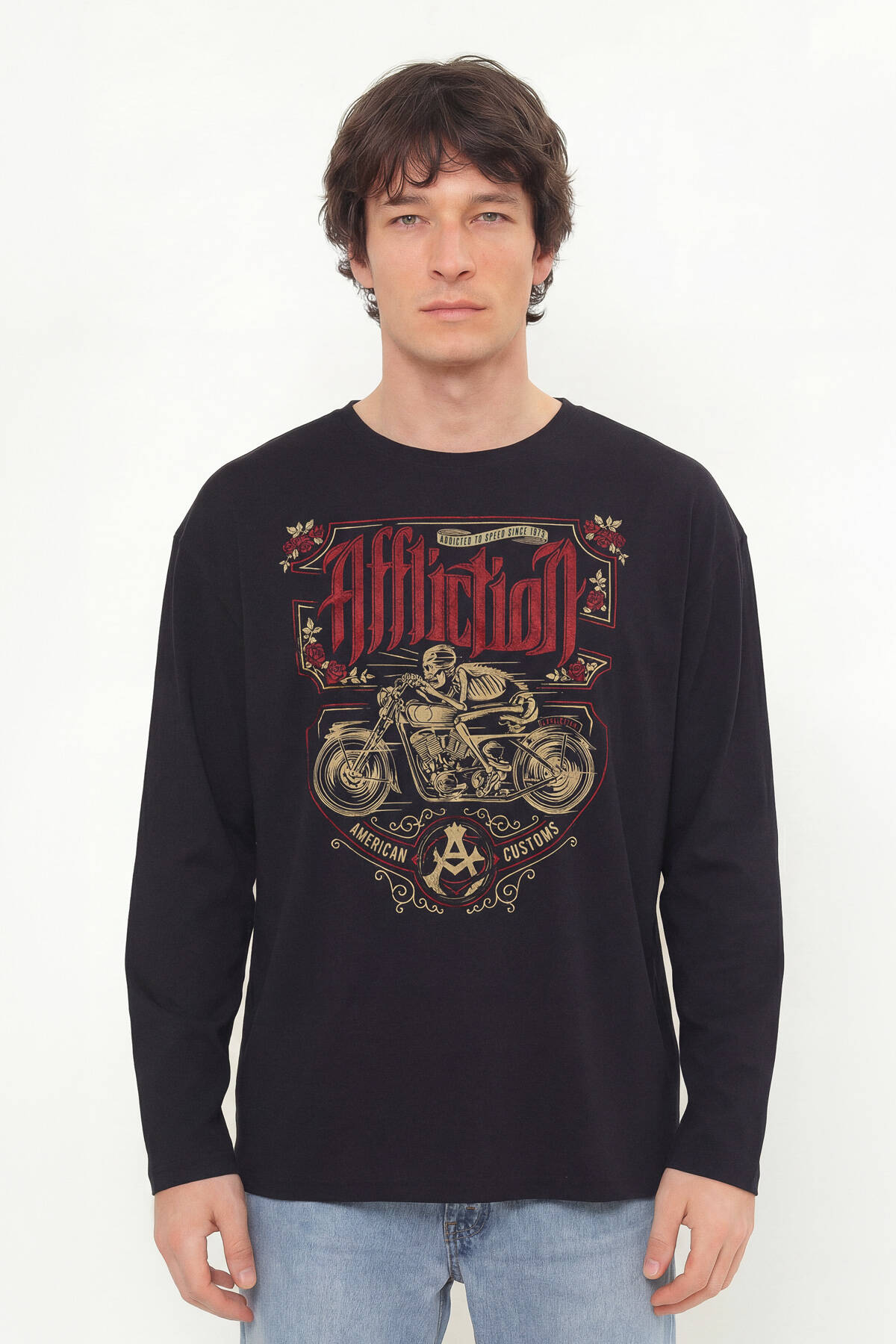 Death Rider Affliction Ölüm Sürücüsü Motosiklet Siyah Uzun Kollu Tişört - 3