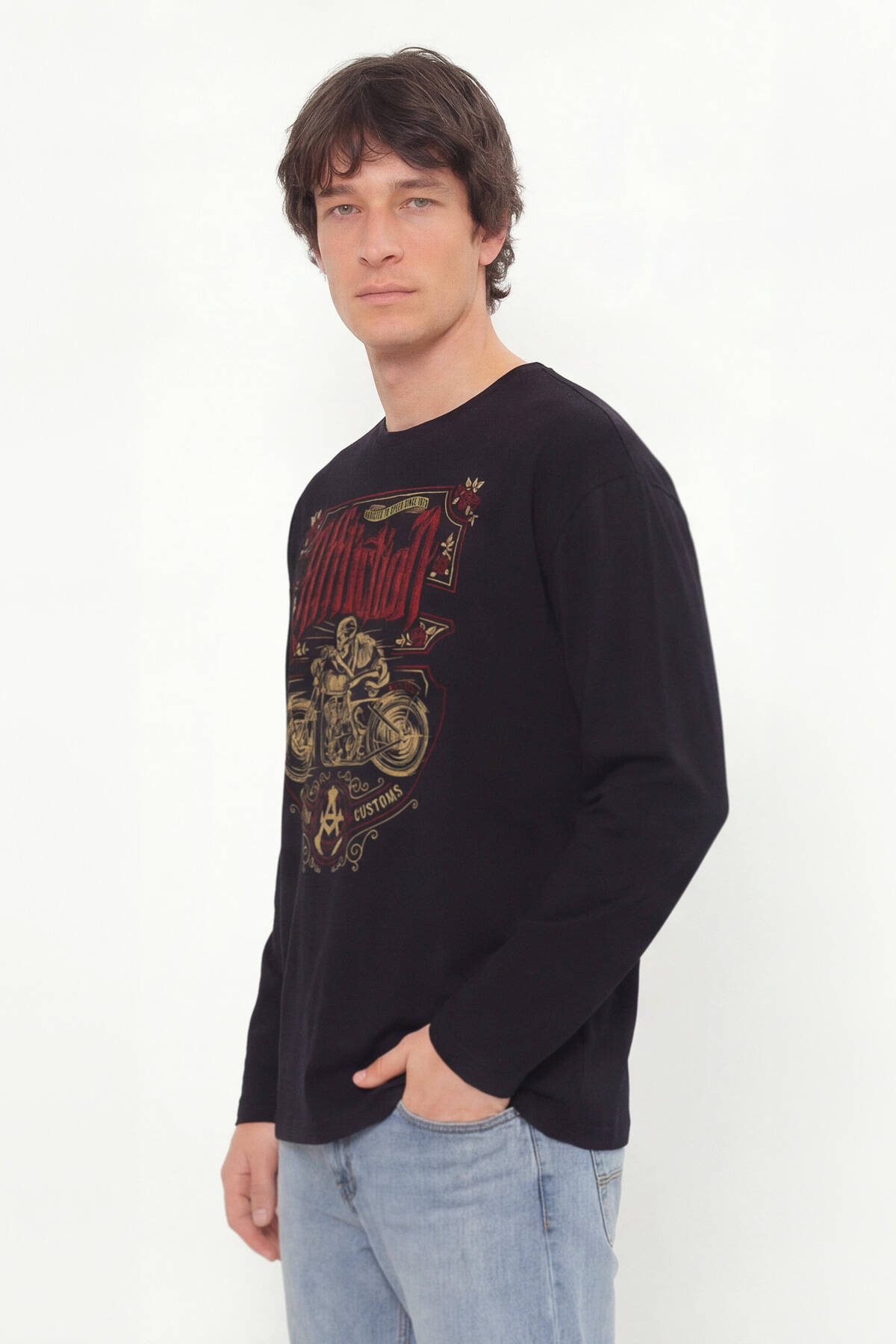 Death Rider Affliction Ölüm Sürücüsü Motosiklet Siyah Uzun Kollu Tişört - 4