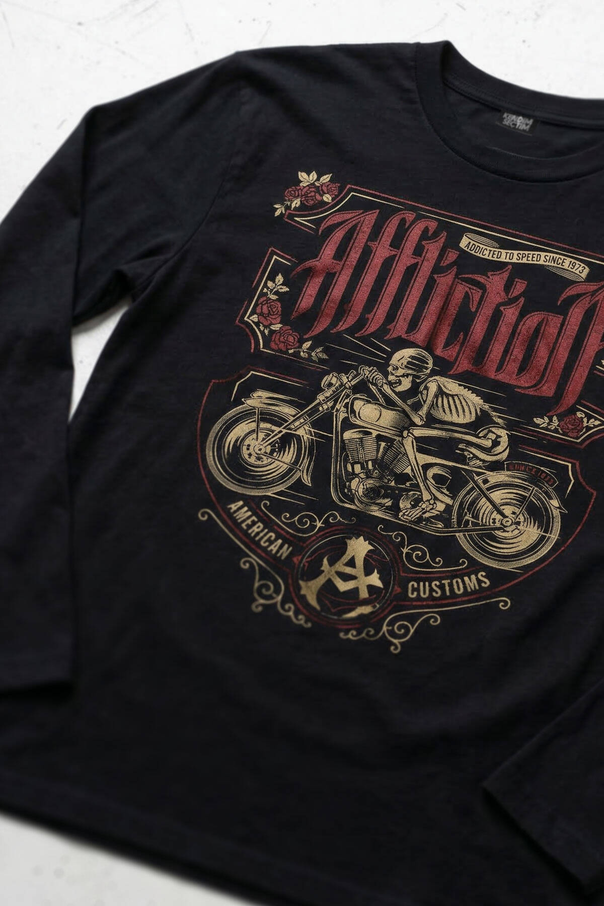 Death Rider Affliction Ölüm Sürücüsü Motosiklet Siyah Uzun Kollu Tişört - 6