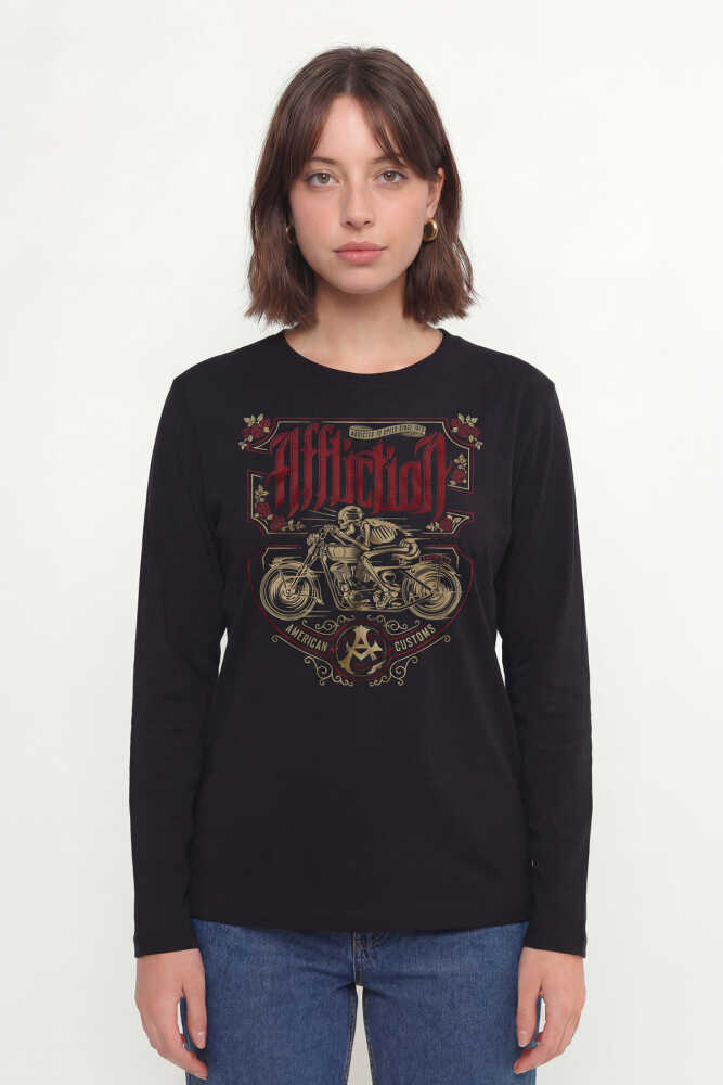 Death Rider Affliction Ölüm Sürücüsü Motosiklet Siyah Uzun Kollu Tişört - 7