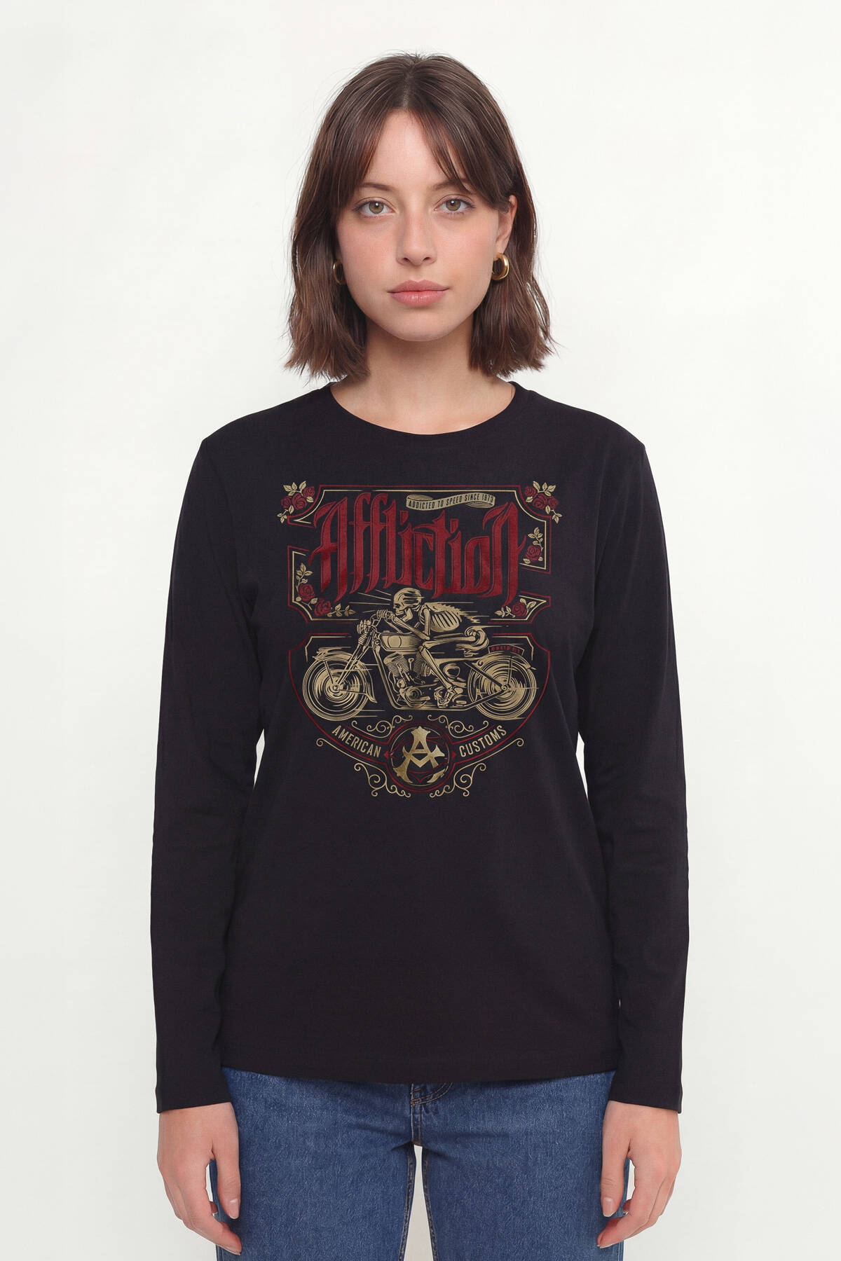 Death Rider Affliction Ölüm Sürücüsü Motosiklet Siyah Uzun Kollu Tişört - 7