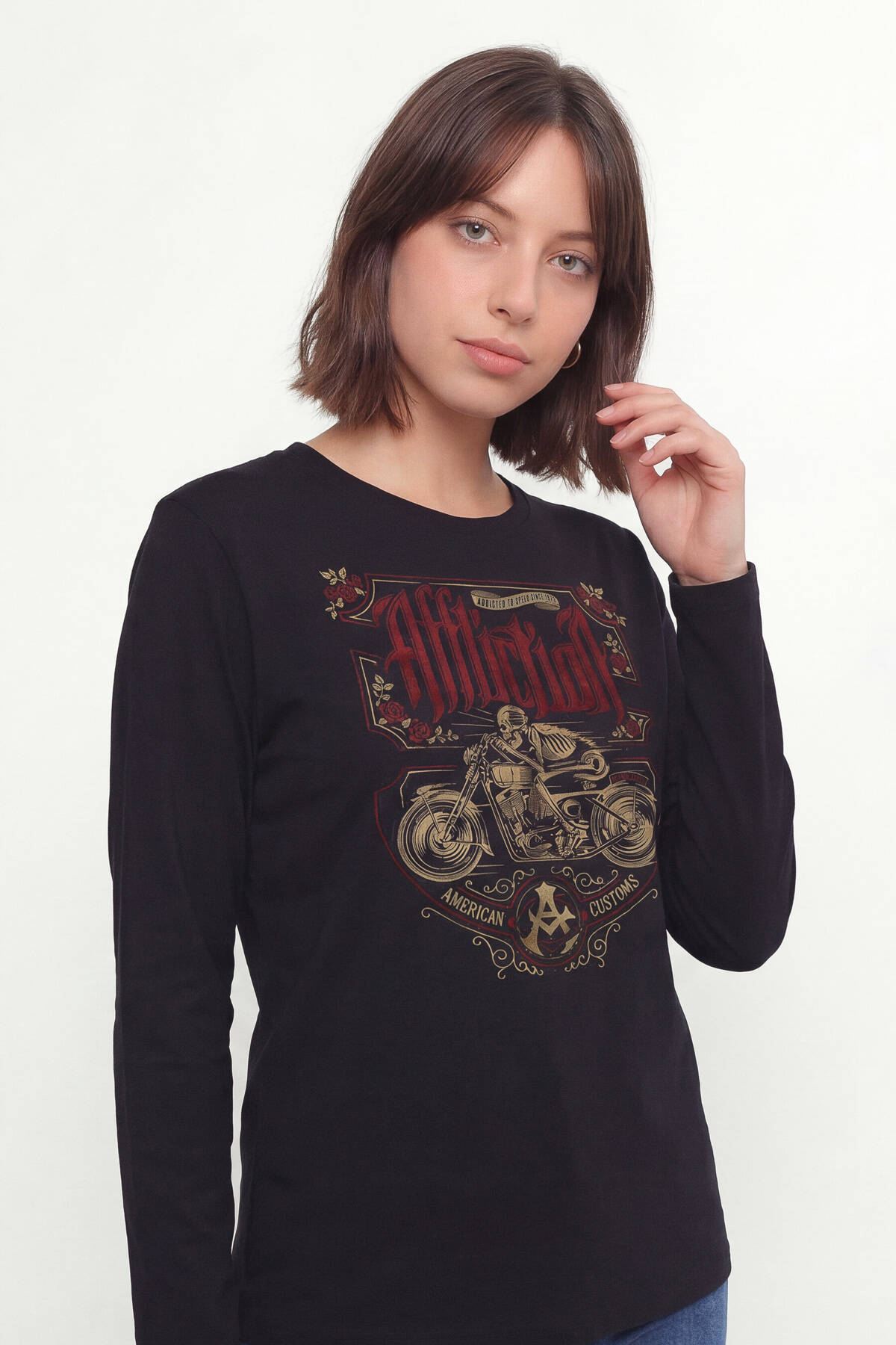 Death Rider Affliction Ölüm Sürücüsü Motosiklet Siyah Uzun Kollu Tişört - 9