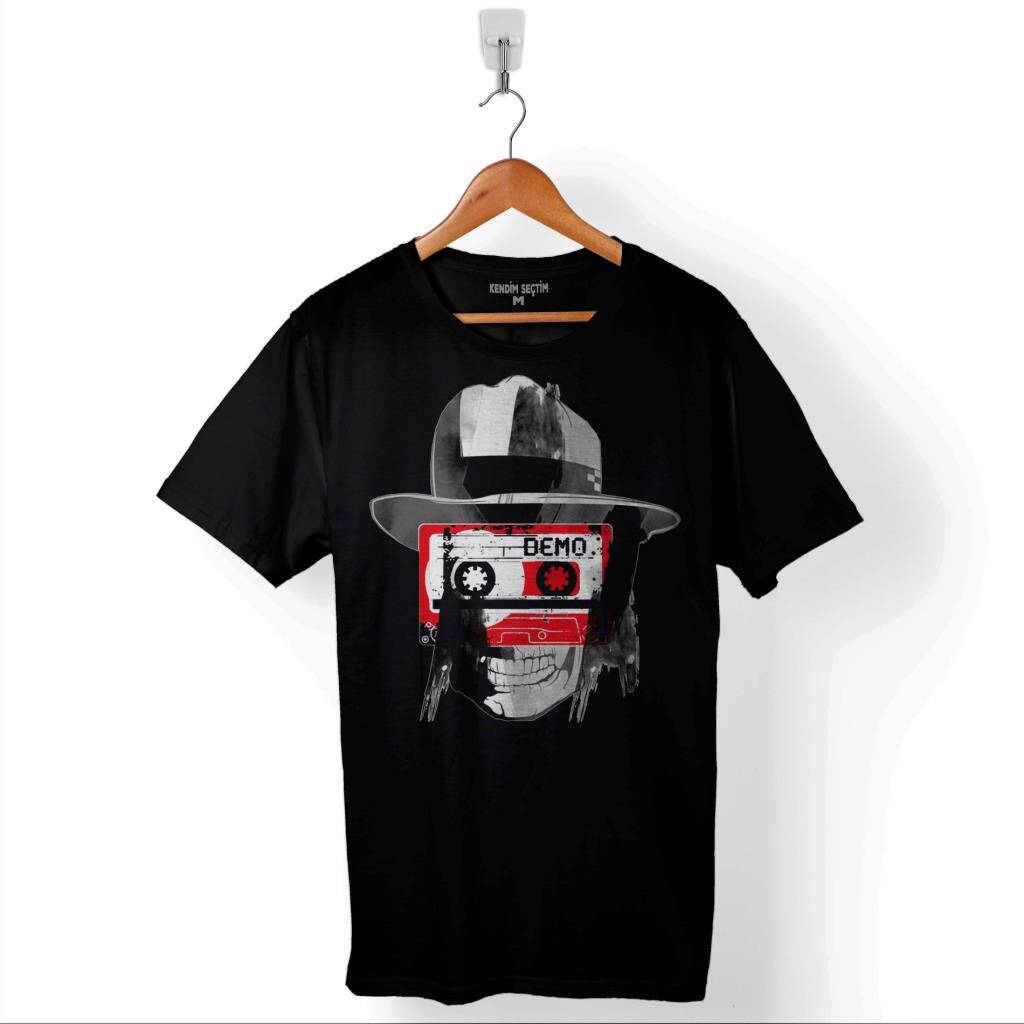 Demo Kaset Kuru Kafa Kurukafa Skull Castle Baskılı Tişört Unisex T-Shirt - 1