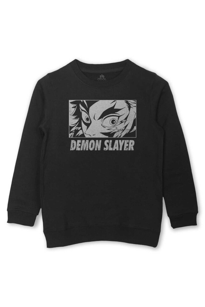 Demon Slayer Anime Baskılı Çocuk Sweatshirt Siyah Sweat - So Cool
