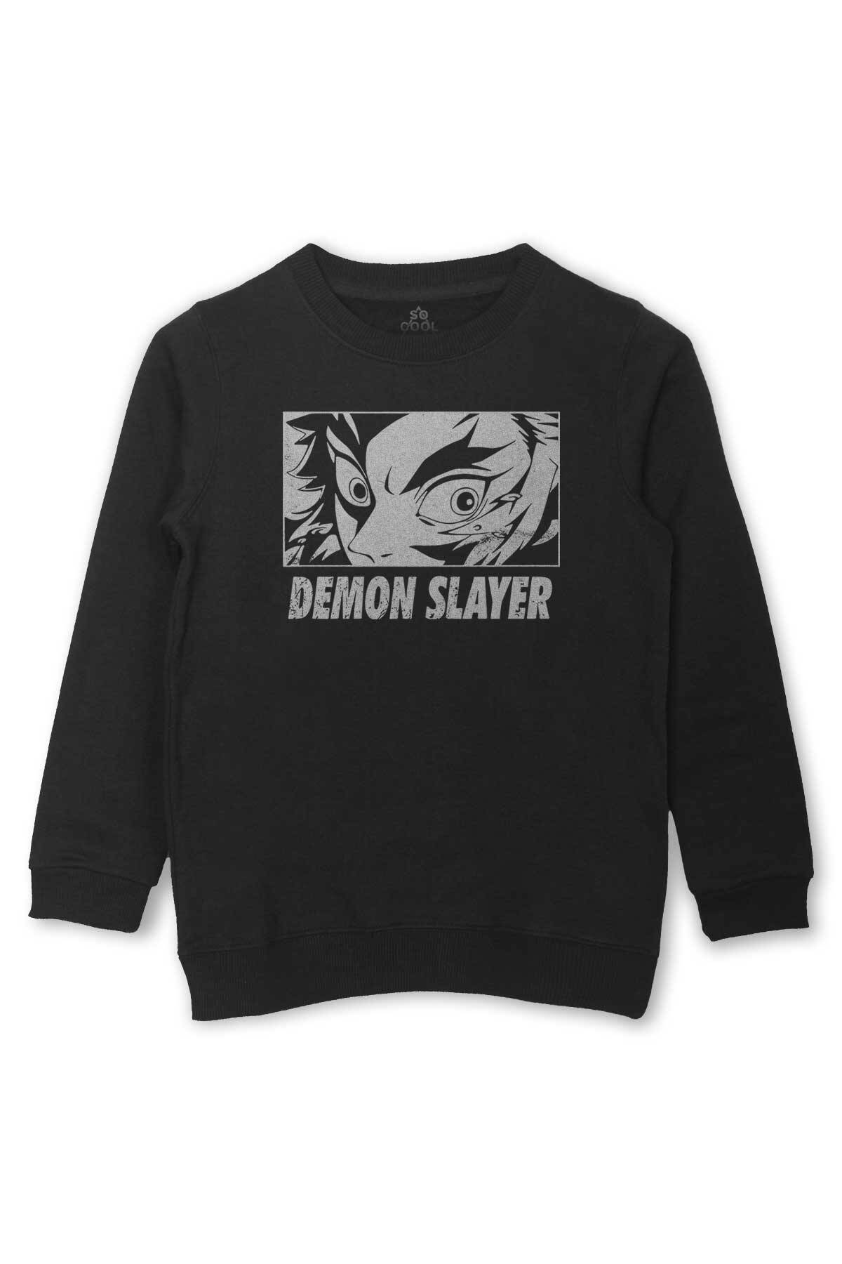 Demon Slayer Anime Baskılı Çocuk Sweatshirt Siyah Sweat - 1