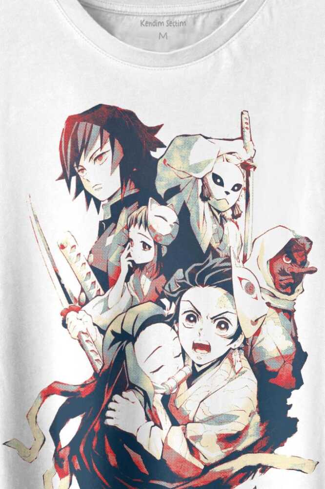 Demon Slayer Anime Dizi Japanese Japonca Kimetsu No Yaibe Baskılı Tişört Unisex T-shirt (1)