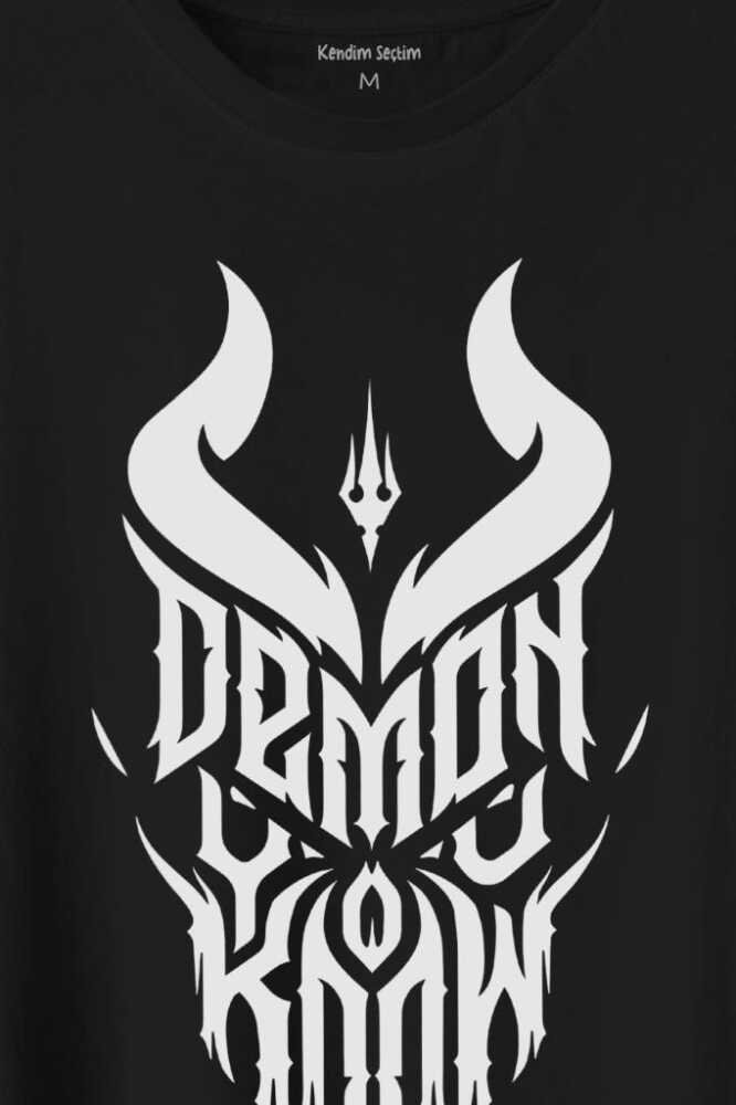Demon You Know Devil Gothic Grunge Rock Baskılı Tişört Unisex T-Shirt (1)