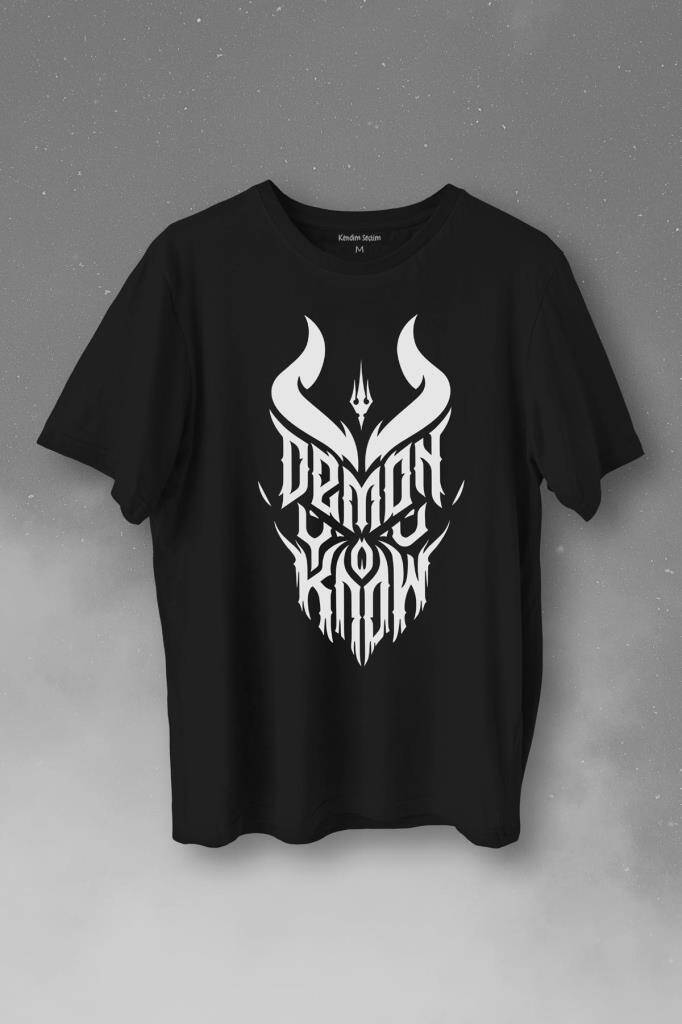 Demon You Know Devil Gothic Grunge Rock Baskılı Tişört Unisex T-Shirt - 1