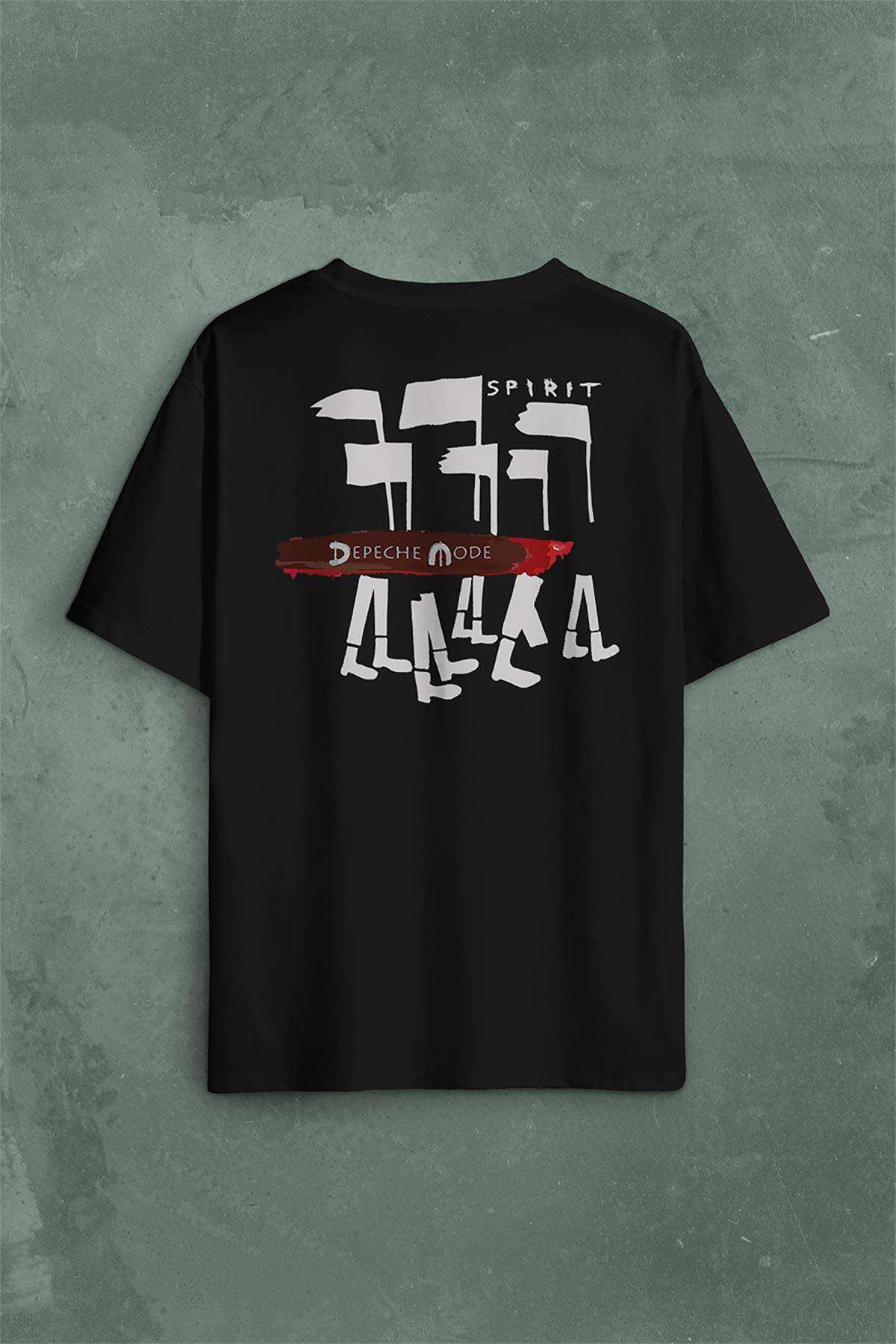 Depeche Mode Spirit New Wave Grey Charcoal Sırt Ön Baskılı Oversize Tişört Unisex T-Shirt - 1