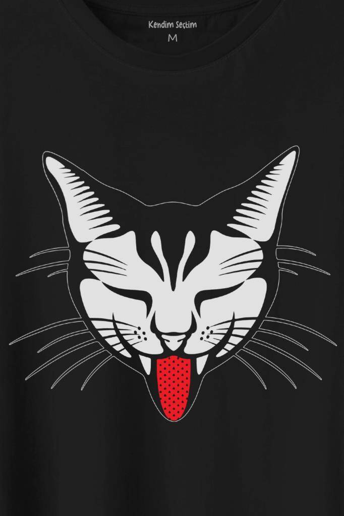 Dilini Çıkaran Sevimli Kedi Cat Music Baskılı Tişört Unisex T-Shirt (1)