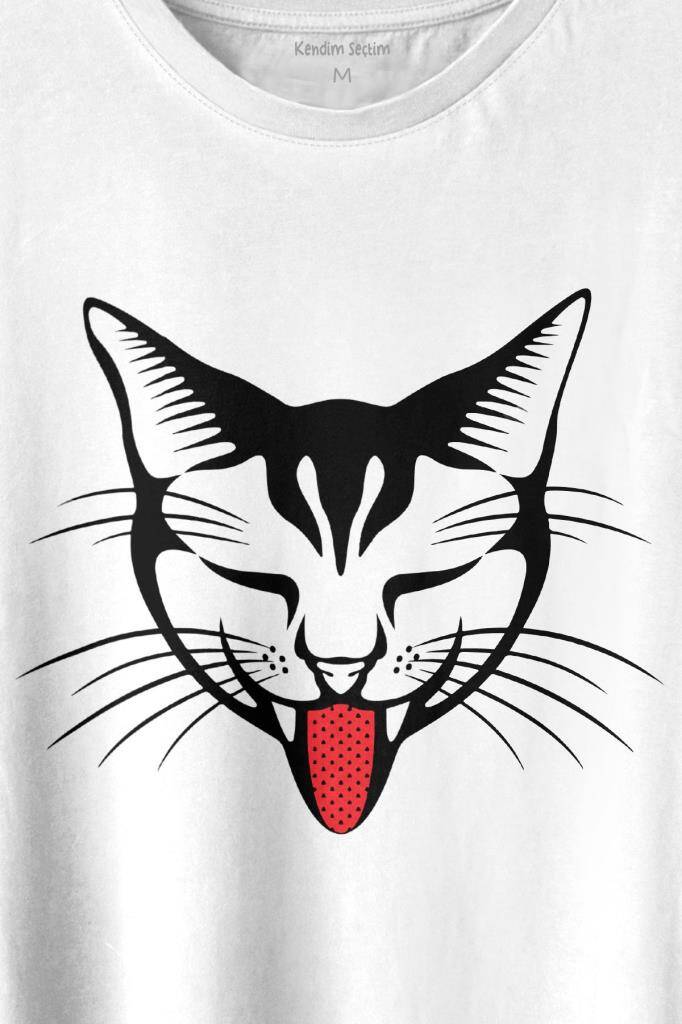 Dilini Çıkaran Sevimli Kedi Cat Music Baskılı Tişört Unisex T-shirt (1)