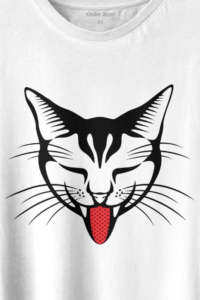 Dilini Çıkaran Sevimli Kedi Cat Music Baskılı Tişört Unisex T-shirt (1)