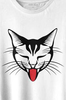 Dilini Çıkaran Sevimli Kedi Cat Music Baskılı Tişört Unisex T-shirt - 2