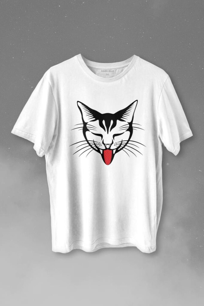 Dilini Çıkaran Sevimli Kedi Cat Music Baskılı Tişört Unisex T-shirt - KENDİM SEÇTİM