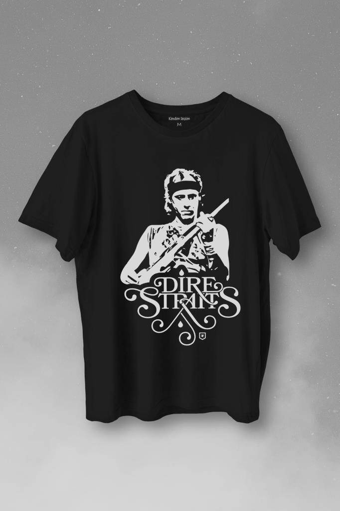 Dire Straits David Mark Knopfler Rock Music Guitar Baskılı Tişört Unisex T-Shirt - 1