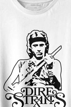 Dire Straits David Mark Knopfler Rock Music Guitar Baskılı Tişört Unisex T-shirt - 2