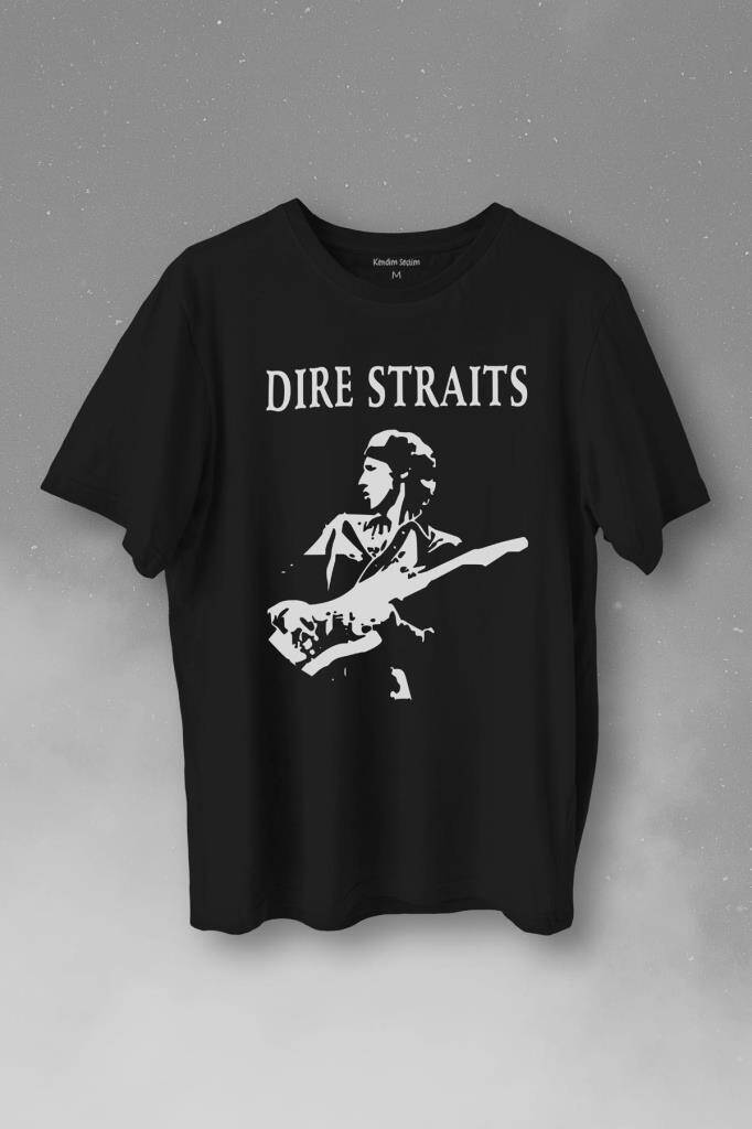 Dire Straits David Mark Knopfler Rock Music Guitar Baskılı Tişört Unisex T-Shirt - 1