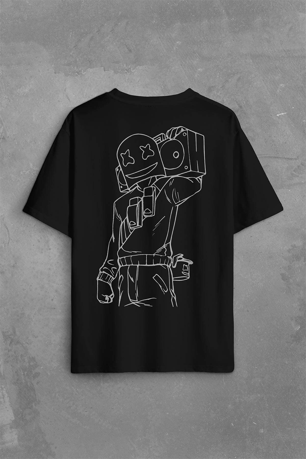 Dj Marshmello Marsh Mello Fortnite Sırt Ön Baskılı Oversize Tişört Unisex T-Shirt - 1