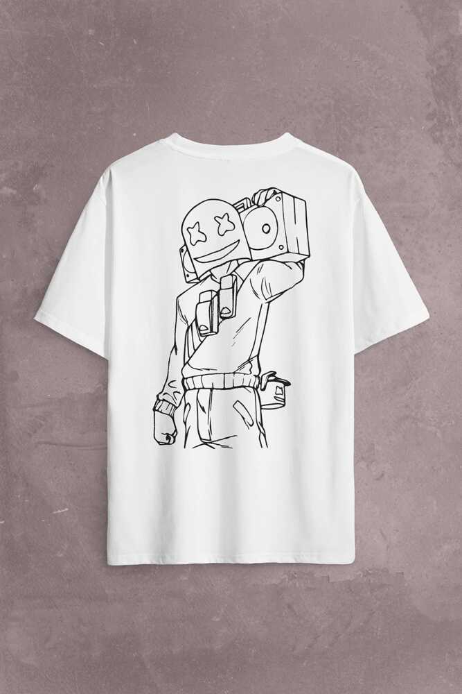 Dj Marshmello Marsh Mello Fortnite Sırt Ön Baskılı Oversize Tişört Unisex T-Shirt - 1