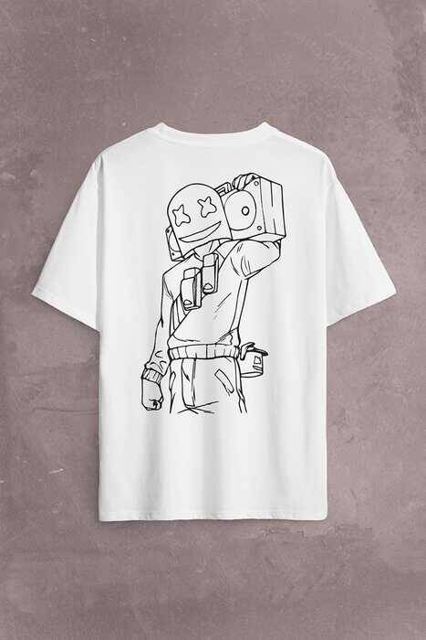 Dj Marshmello Marsh Mello Fortnite Sırt Ön Baskılı Oversize Tişört Unisex T-Shirt - 1
