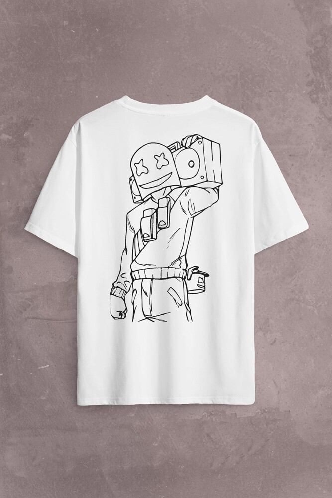 Dj Marshmello Marsh Mello Fortnite Sırt Ön Baskılı Oversize Tişört Unisex T-Shirt - KENDİM SEÇTİM