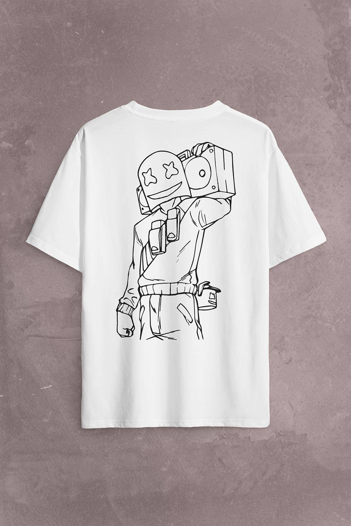 Dj Marshmello Marsh Mello Fortnite Sırt Ön Baskılı Oversize Tişört Unisex T-Shirt