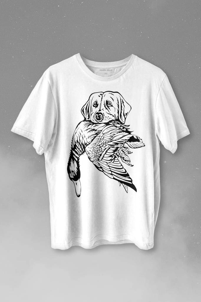 Dog Duck Av Köpeği Ve Ördek Köpek Hunting Baskılı Tişört Unisex T-shirt