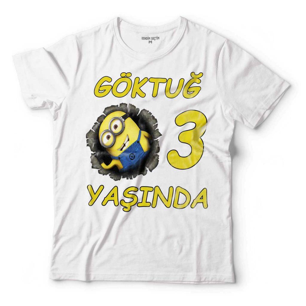 DOĞUM YAŞ GÜNÜ MİNYONLAR MINIONS KİŞİYE ÖZEL İSİMLİ ÇOCUK TİŞÖRT - 1