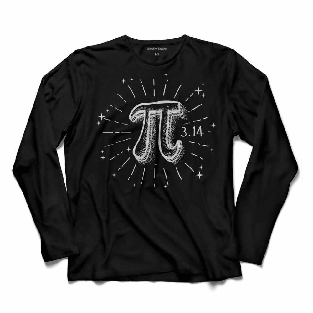Doodle Pi Sayısı Baskılı Siyah Uzun Kollu Tişört