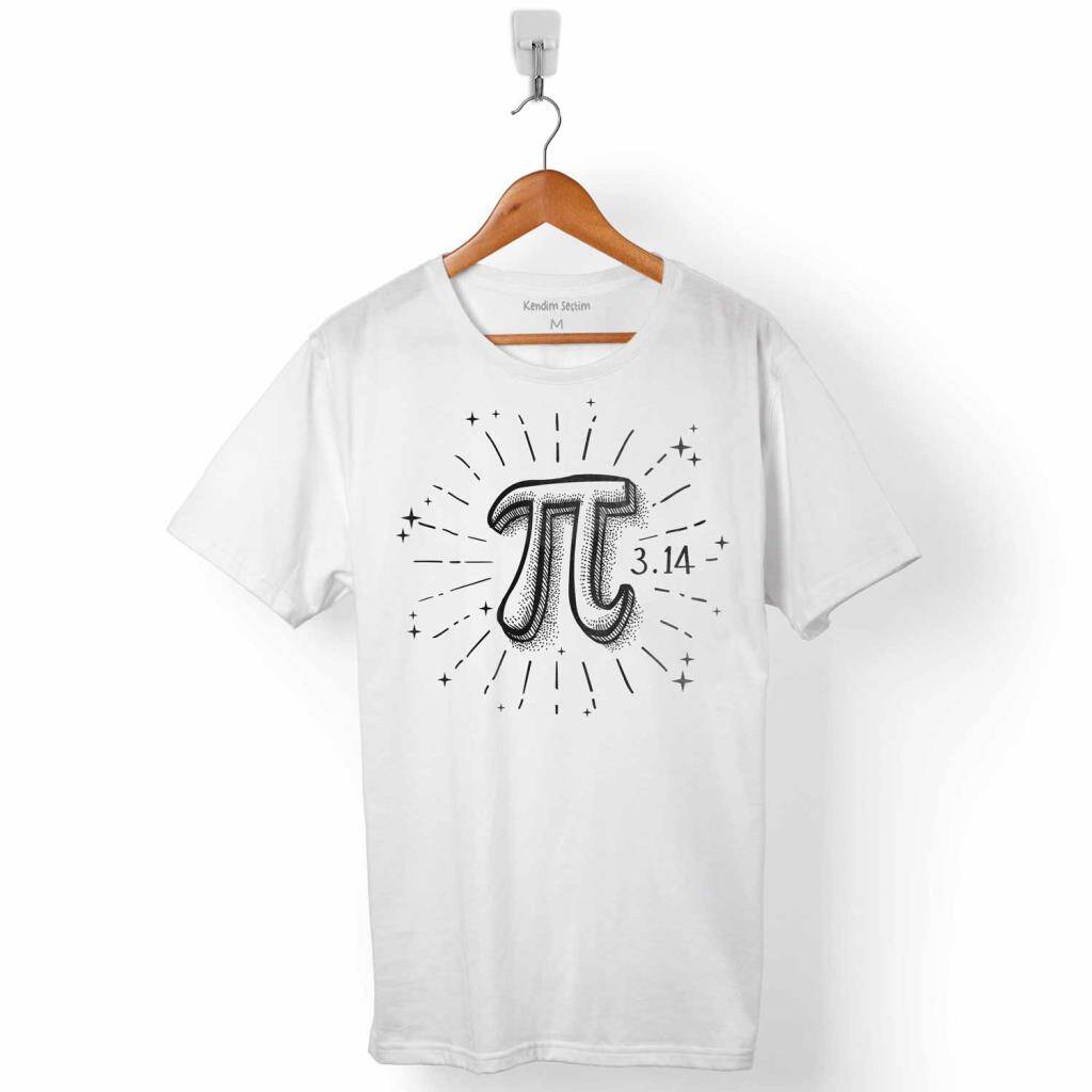 Doodle Pi Sayısı Baskılı Beyaz Regular Tişört
