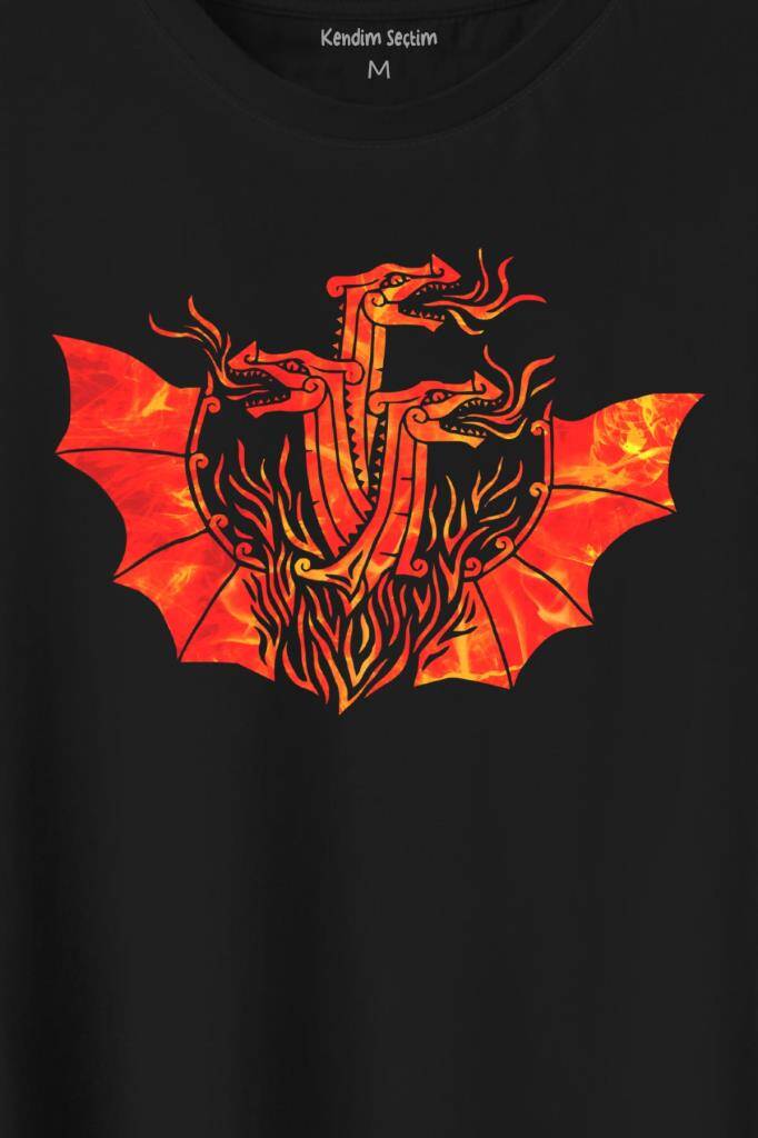 Dragon House Of Targaryen Aegon Ejder Alev Baskılı Tişört Unisex T-Shirt - 2