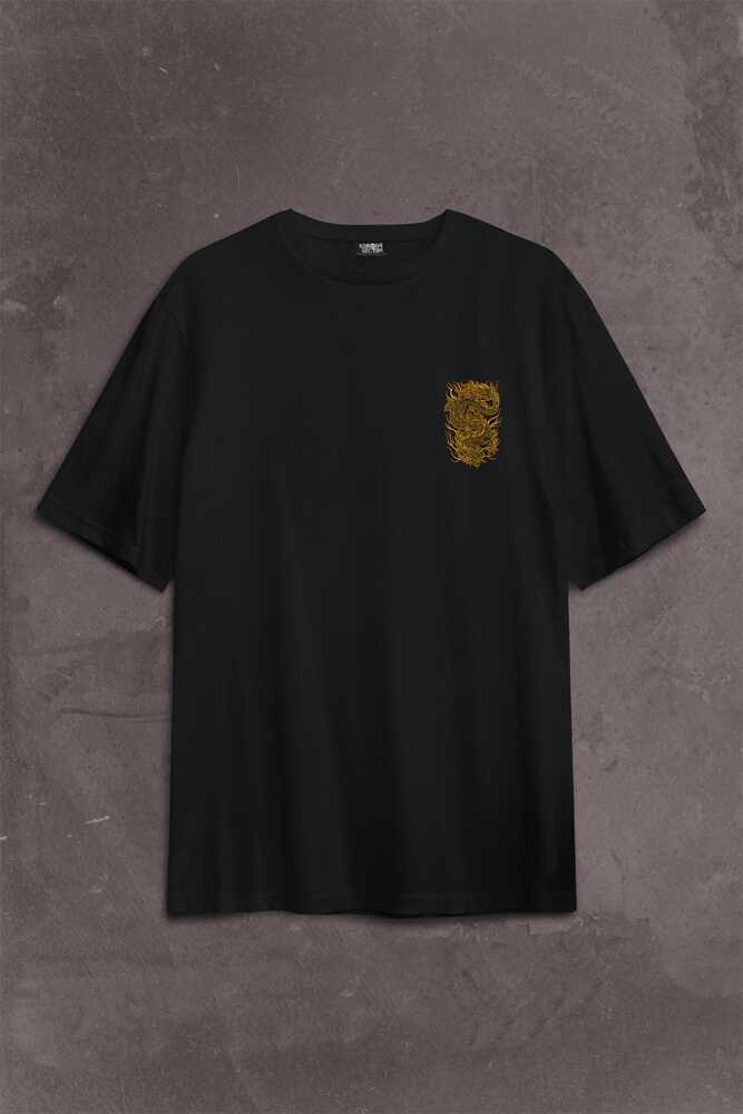 Dragon Japanese Urban Drake Ejder Japonca Uzak Doğu Sırt Ön Baskılı Oversize Tişört Unisex T-Shirt - 2