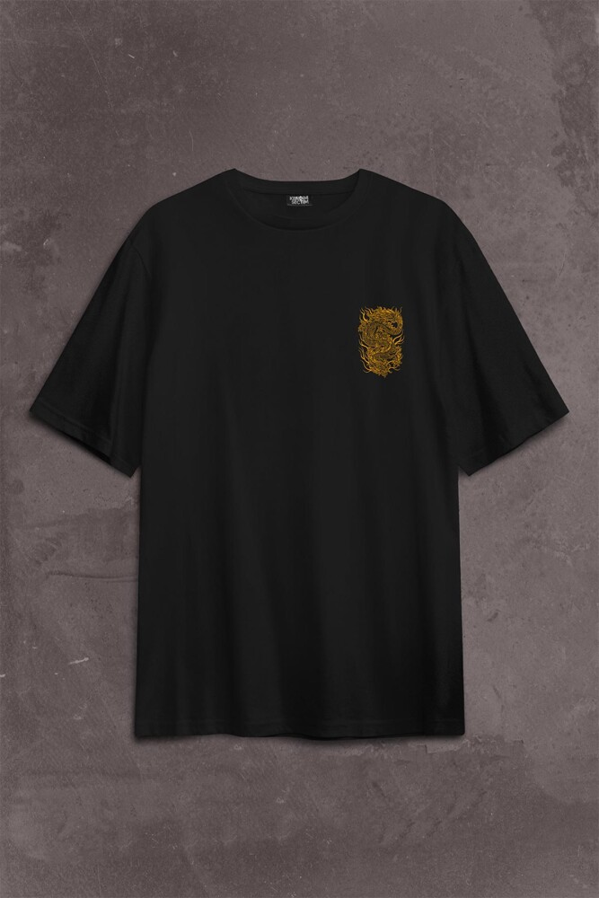 Dragon Japanese Urban Drake Ejder Japonca Uzak Doğu Sırt Ön Baskılı Oversize Tişört Unisex T-Shirt - 2